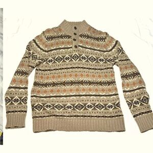 G.H. Bass & Co Sweater Men's Brown Henley Cable Knit Fisherman